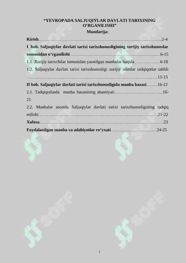 SALJUQIYLAR DAVLATI TARIXI TARIXSHUNOSLIGI
