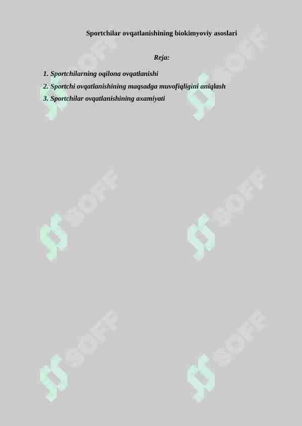Sportchilar ovqatlanishining biokimyoviy asoslari
