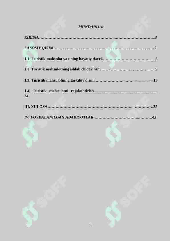 Turistik maxsulot va uning hayotiy davri