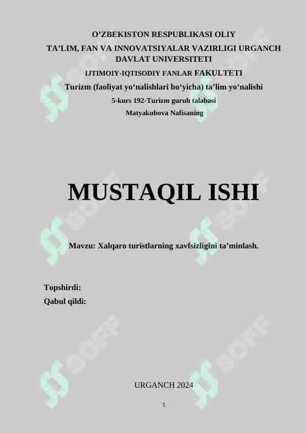 Xalqaro turistlarning xavfsizligini ta’minlash
