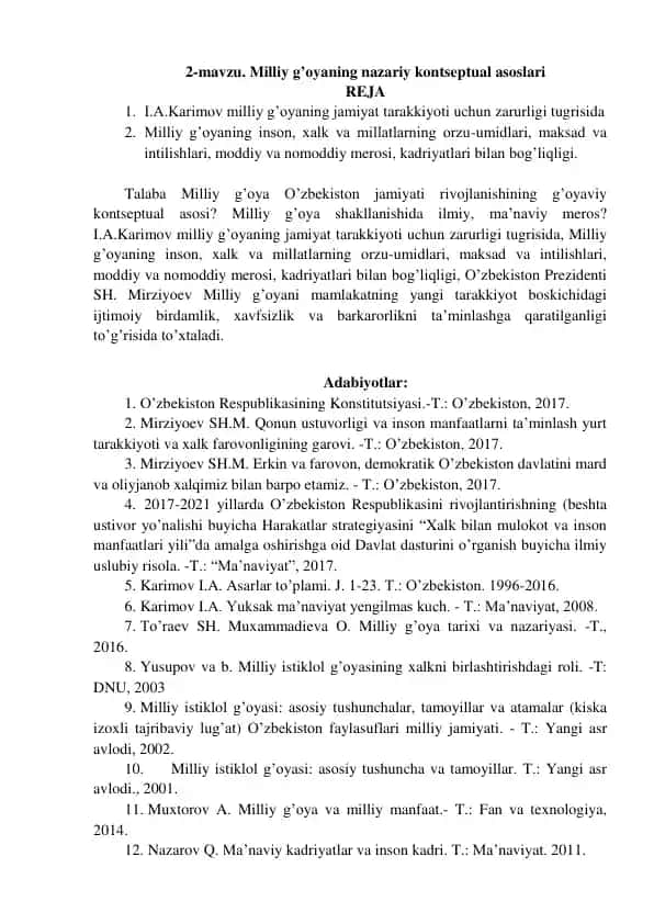 Milliy g’oyaning nazariy kontseptual asoslari