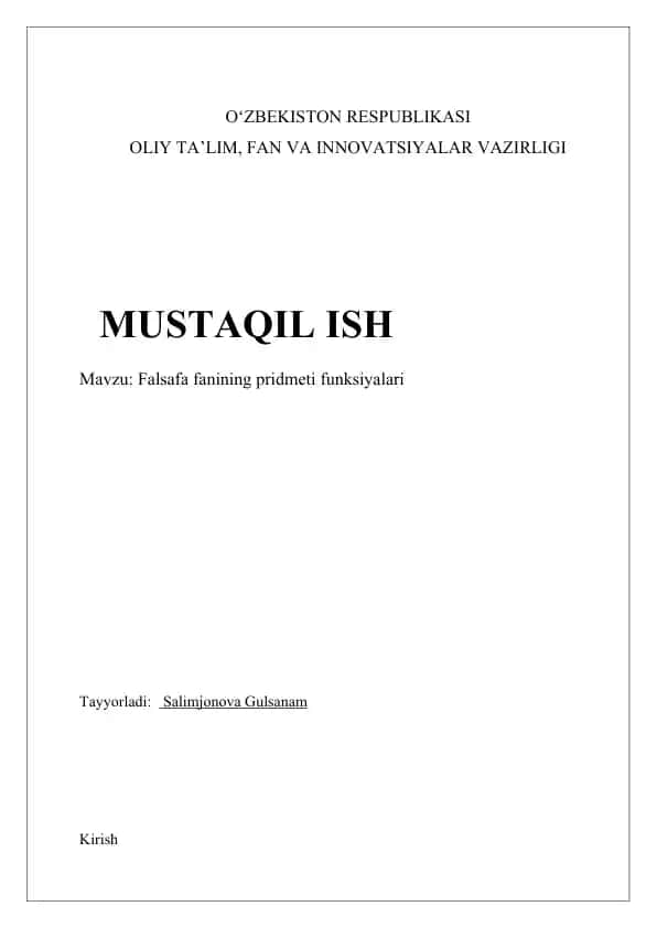 Falsafa fanining pridmeti funksiyalari