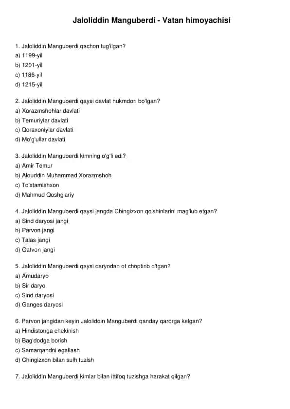 Jaloliddin Manguberdi - Vatan himoyachisi
