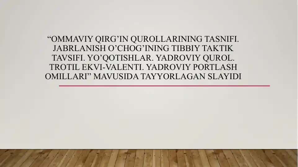 OMMAVIY QIRG’IN QUROLLARINING TASNIFI
