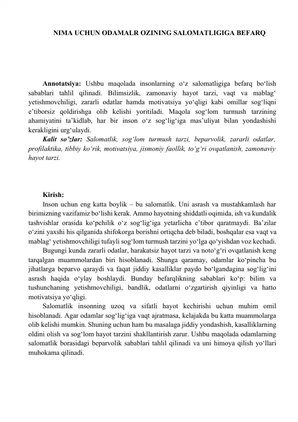 Sog‘lom Turmush Tarzi