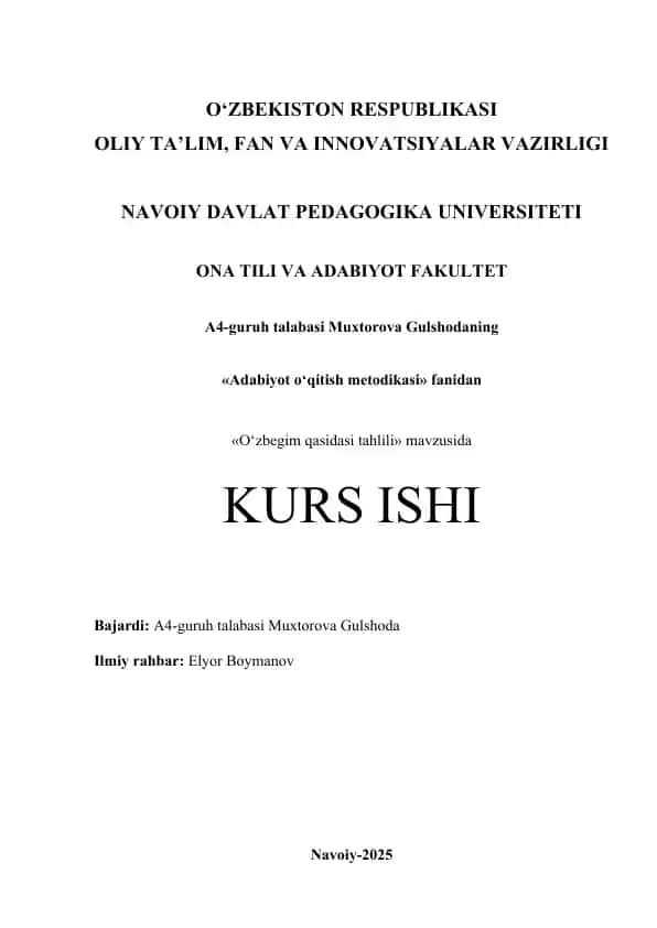 O‘zbegim qasidasi tahlili
