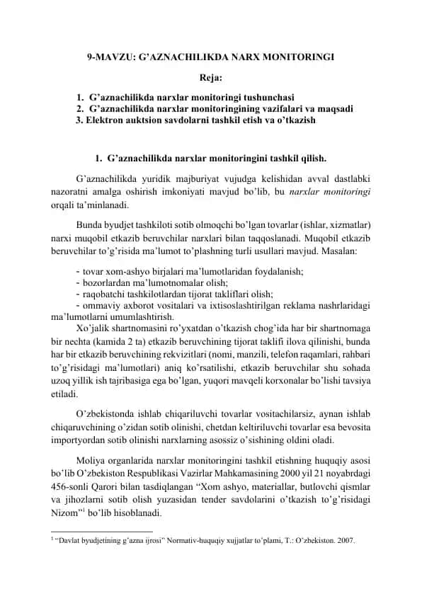 G’aznachilikda Narx Monitoringi