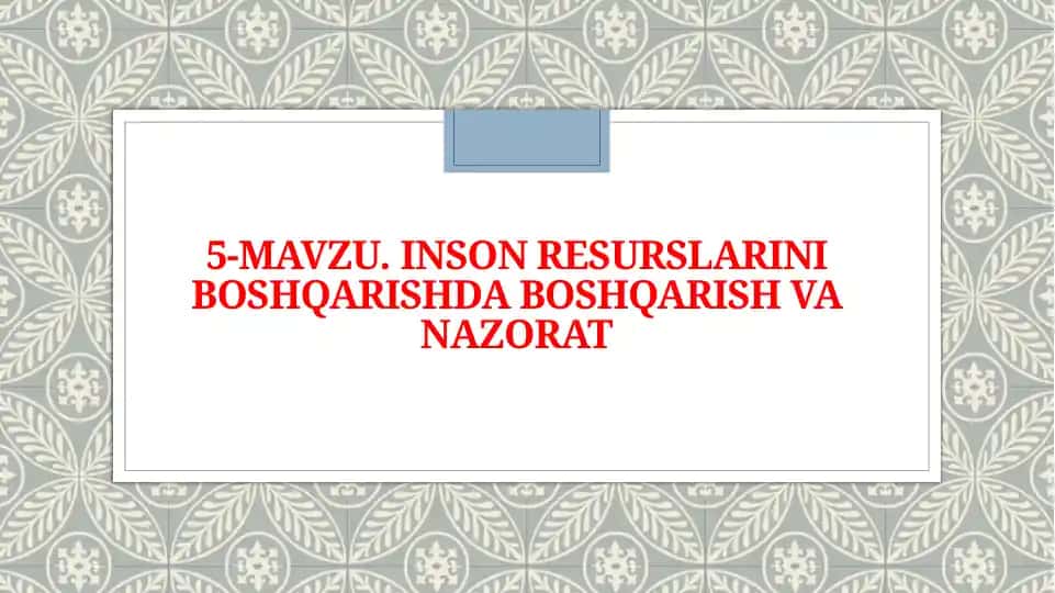 Inson resurslarini boshqarishda boshqarish va nazorat