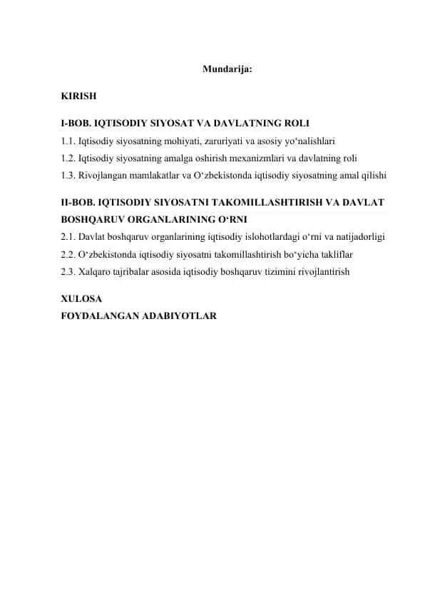Davlatning iqtisodiy siyosati