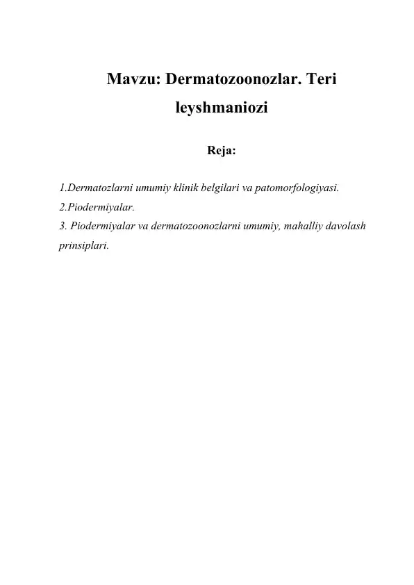 Dеrmаtоzооnоzlаr. Teri leyshmaniozi