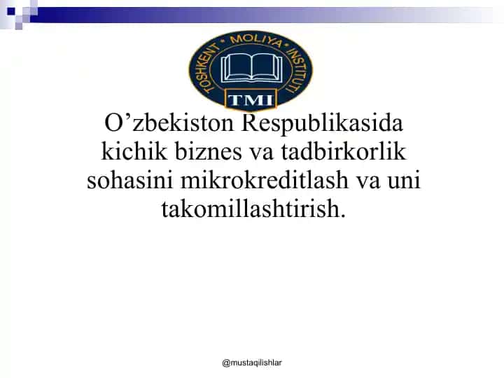 Kichik biznes va tadbirkorlik sohasini mikrokreditlash va uni takomillashtirish