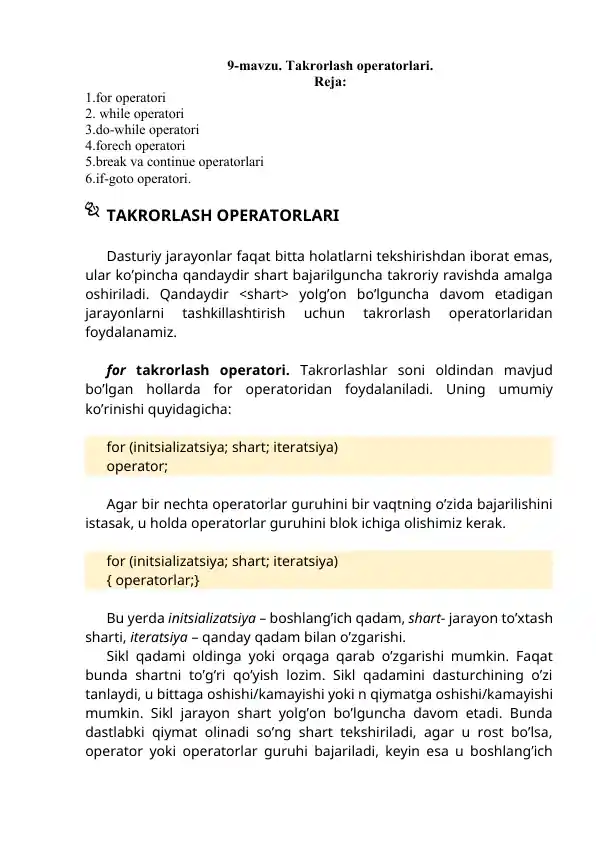 Takrorlash operatorlari