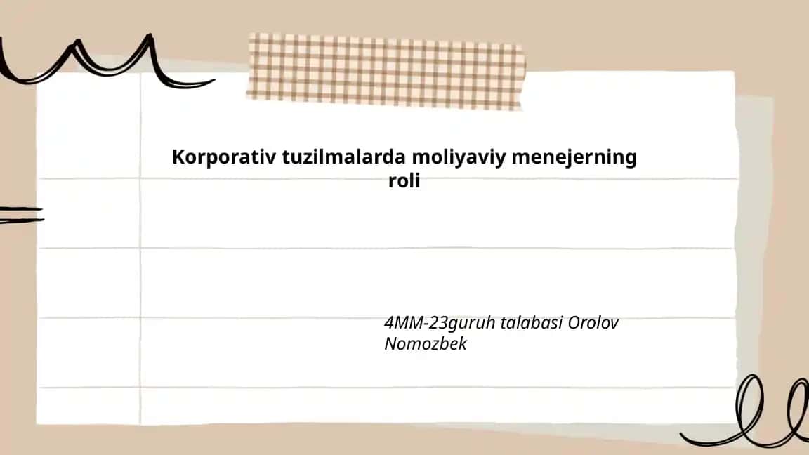 Korporativ tuzilmalarda moliyaviy menejerning roli