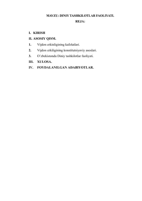 Vijdon Erkinligi va Diniy Tashkilotlar Faoliyati