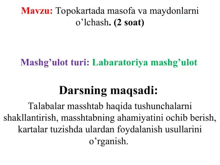 Topokartada masofa va maydonlarni o’lchash
