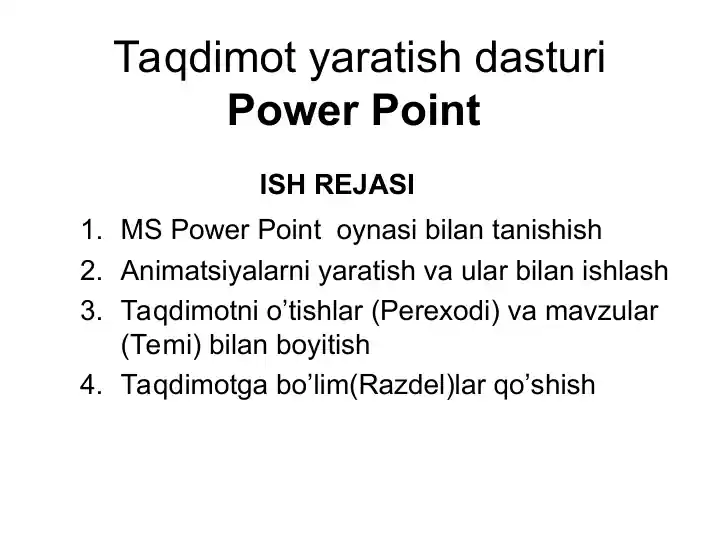 Power Point Taqdimot Yaratish Dasturi
