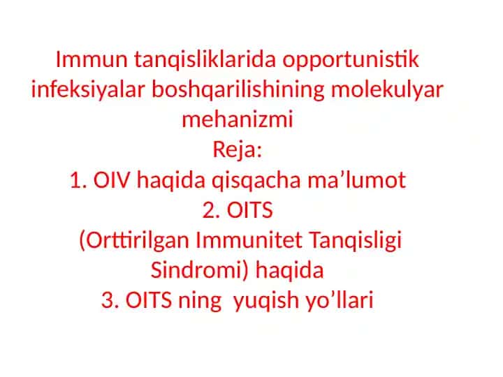 OITS(Orttirilgan Immunitet Tanqisligi Sindromi) haqida