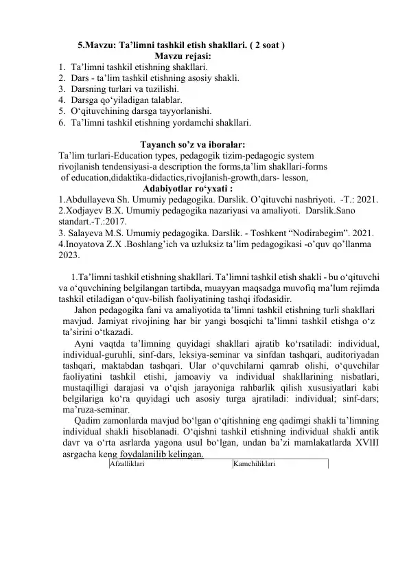 Ta'limni tashkil etish shakllari