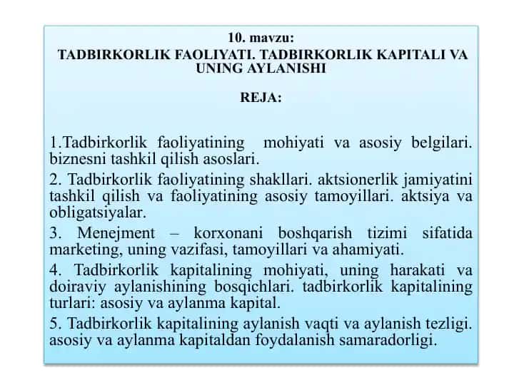 Tadbirkorlik Faoliyati