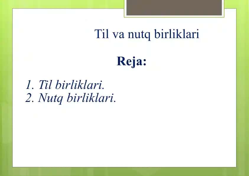 Til va Nutq birliklari