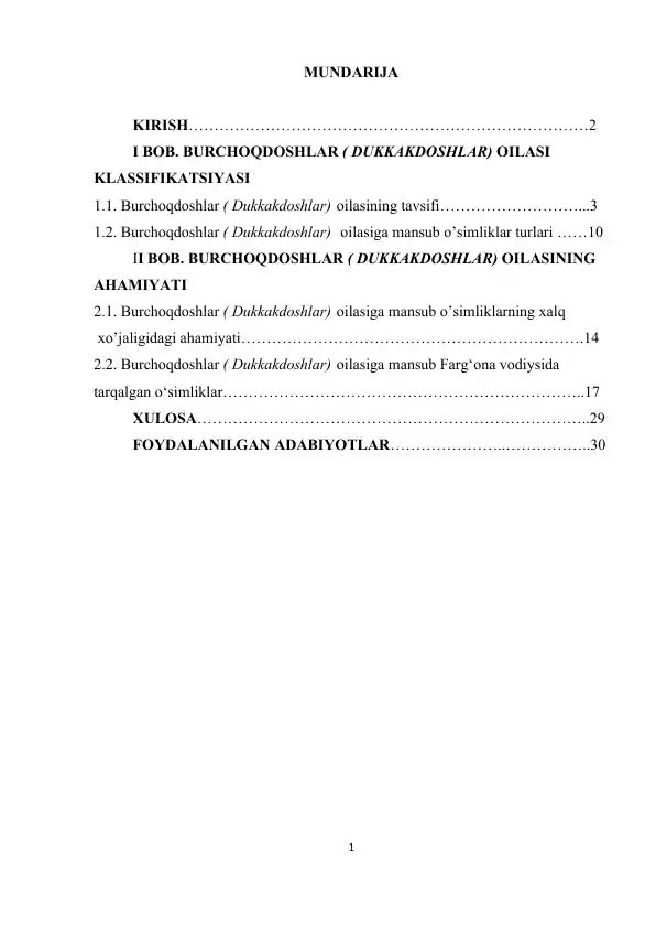 Burchoqdoshlar (Dukkakdoshlar) oilasi tavsifi