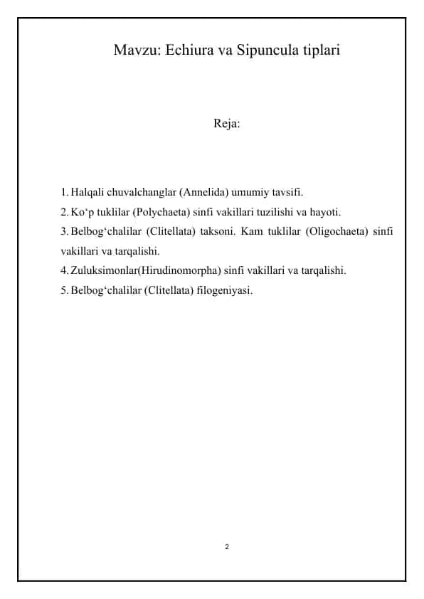 Echiura va Sipuncula tiplari
