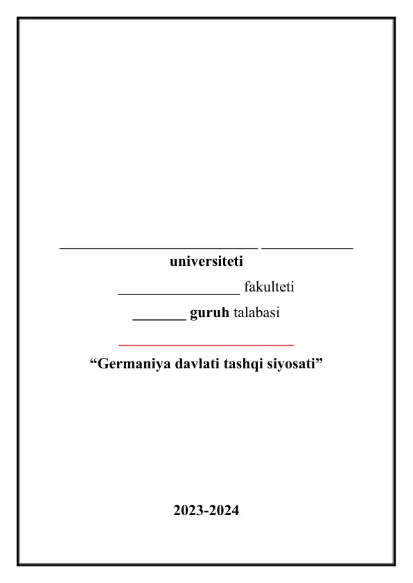 Germaniya davlati tashqi siyosati