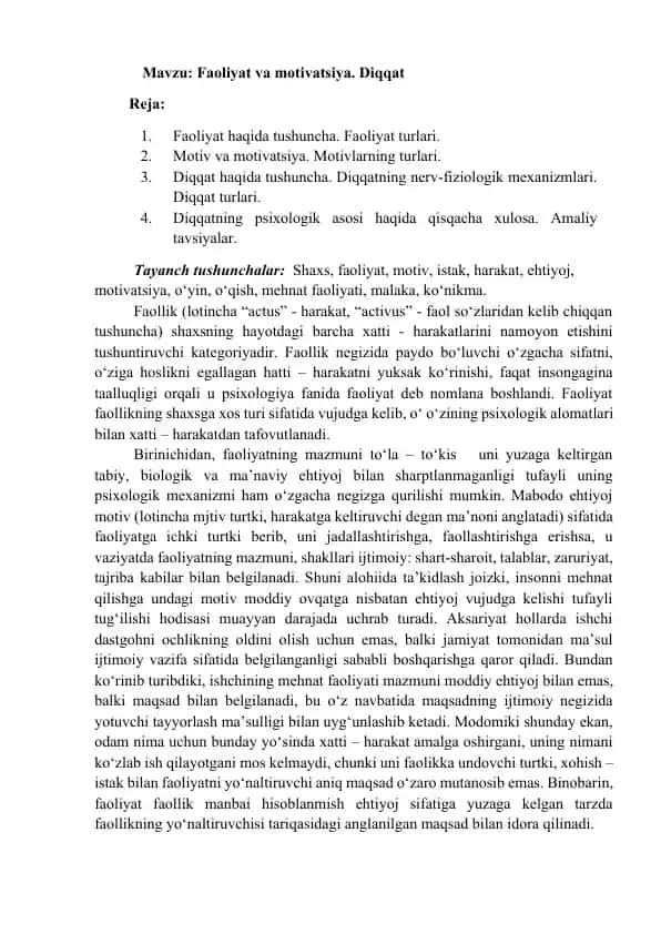 Faoliyat va Motivatsiya
