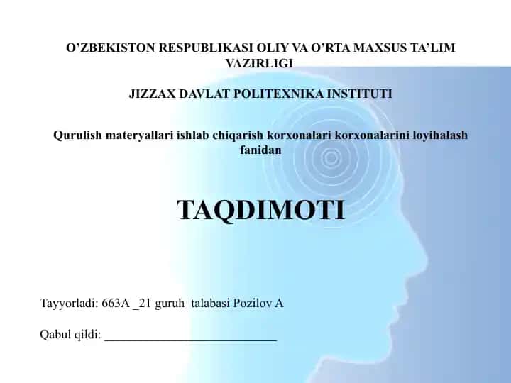 Sanoat korxonasi ishlab chiqarish binosining qavatlar rejasini loyihalash ishlari va prinsipl