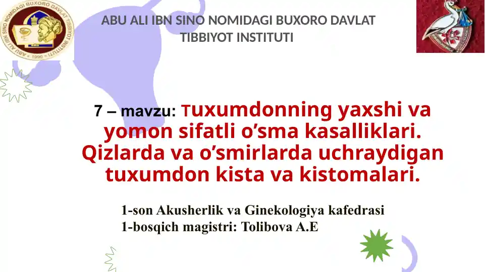 Tuxumdonning yaxshi va yomon sifatli o’sma kasalliklari