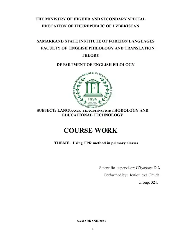 Using TPR method in primary classes (Course work)