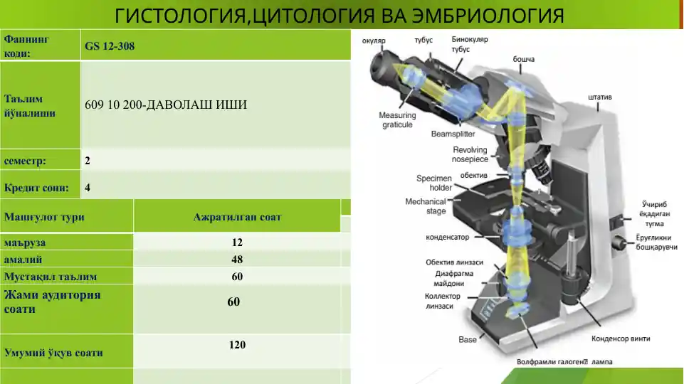 ГИСТОЛОГИЯ,ЦИТОЛОГИЯ ВА ЭМБРИОЛОГИЯ
