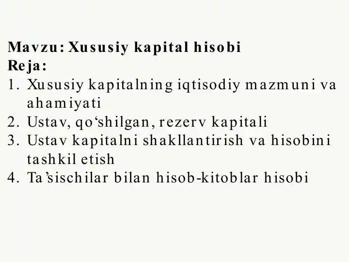 Xususiy kapital hisobi