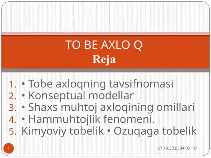 Tobe axloqning tavsifnomasi