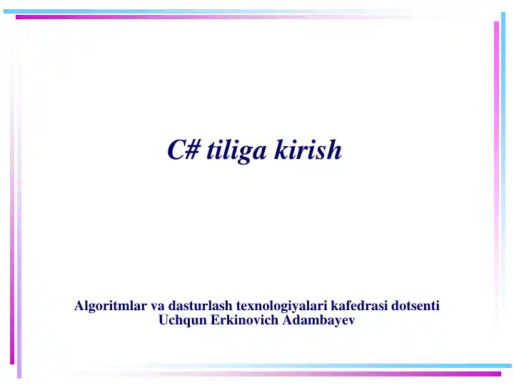 C# tiliga kirish