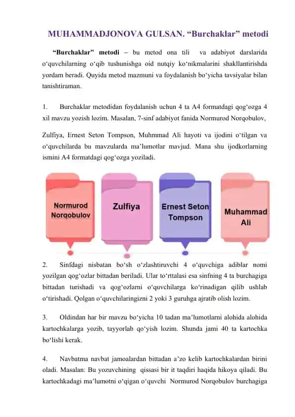 "Burchaklar" metodi