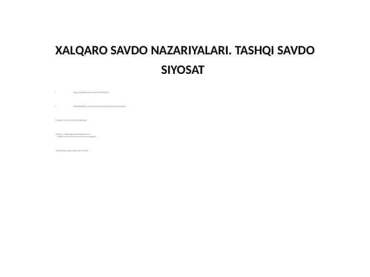 Xalqaro Savdo Nazariyasi