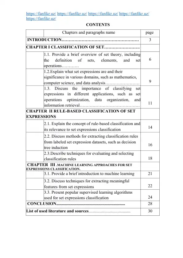 Set Expressions Classification Handbook