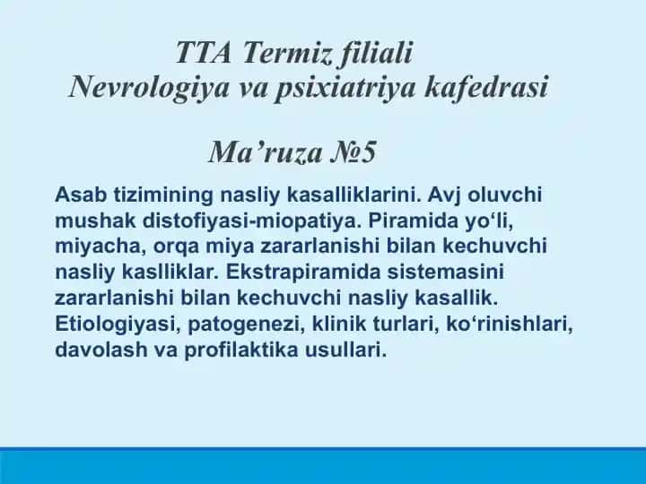 Nasliy kasalliklar va ularning davolash usullari