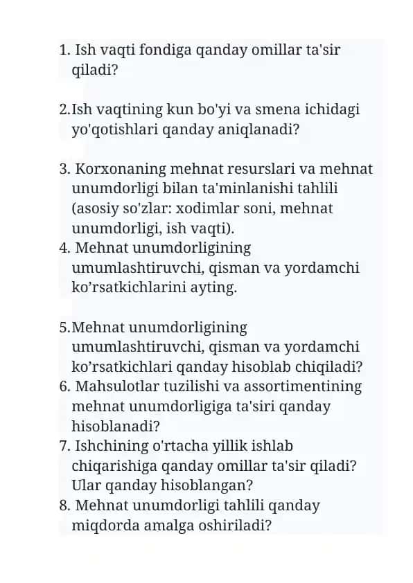 Mehnat Ko'rsatkichlari Tahlili