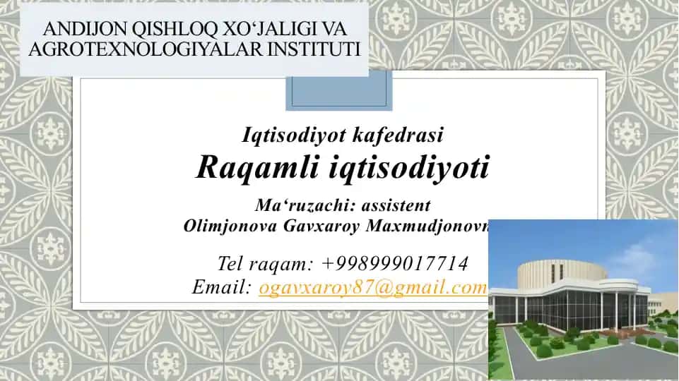 Raqamli iqtisodiyot tushunchasi, asosiy xususiyatlari. Elektron hukumat va xizmatlar sohasini raqamlashtirish xususiyatlari. Elektron savdo (internet savdo) ning rivojlanish xususiyatlari.