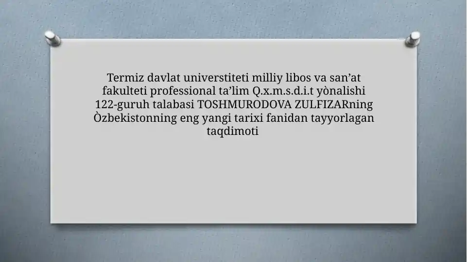 Òzbekiston Respublikasi Przidentlik institutini tashkil etilishi va I.A.Karimovni prezident etib tayinlanishi