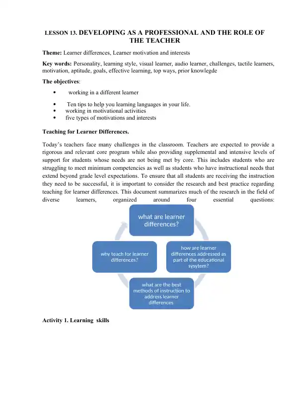 Developing as a Professional and the Role of the Teacher