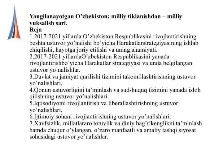 Yangilanayotgan O’zbekiston: milliy tiklanishdan – milliy yuksalish sari