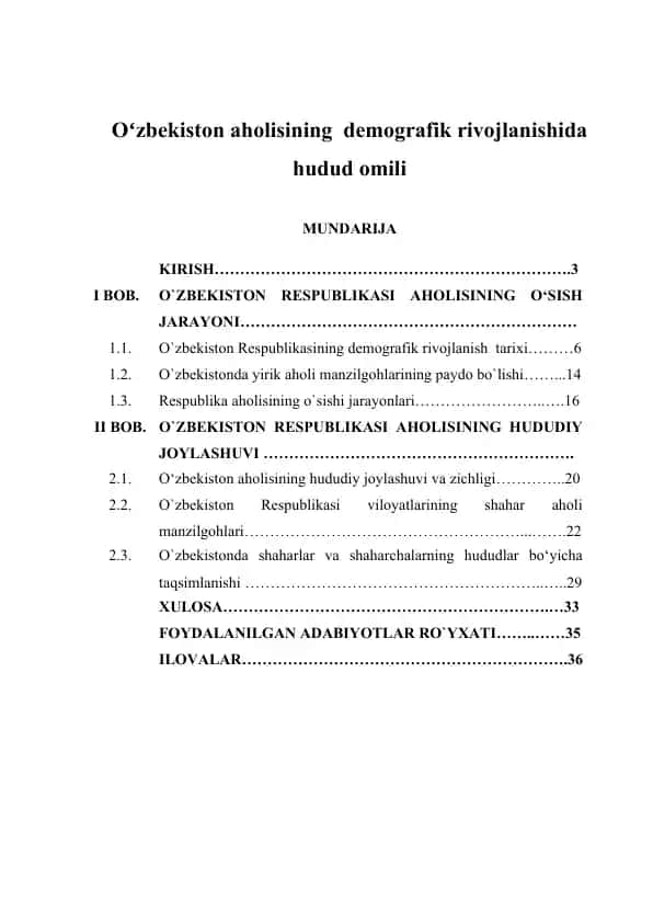 Oʻzbekiston aholisining demografik rivojlanishida hudud omili