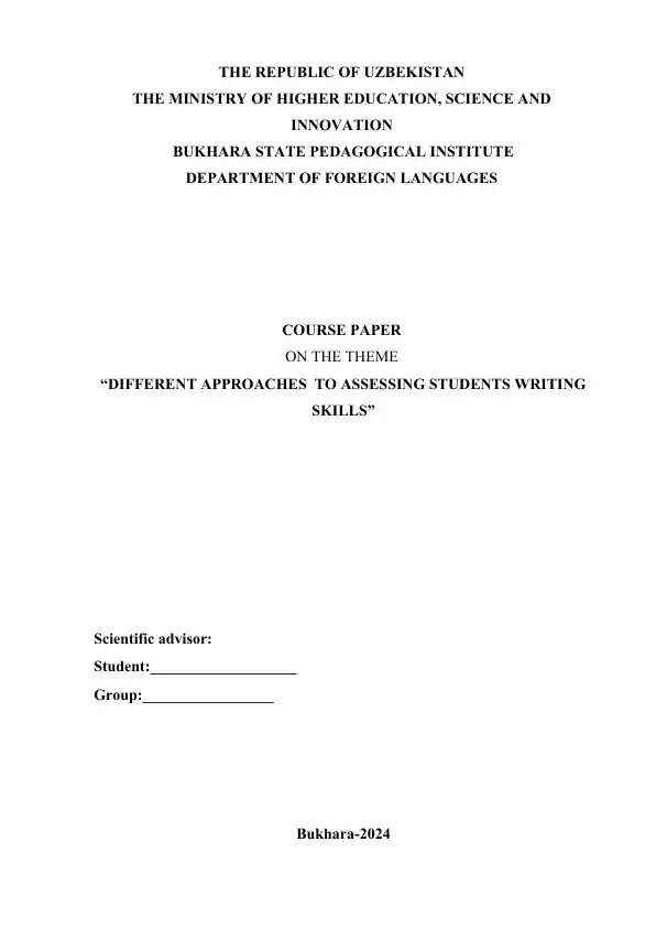 Course Paper on "Different Approaches to Assessing Students Writing Skills"