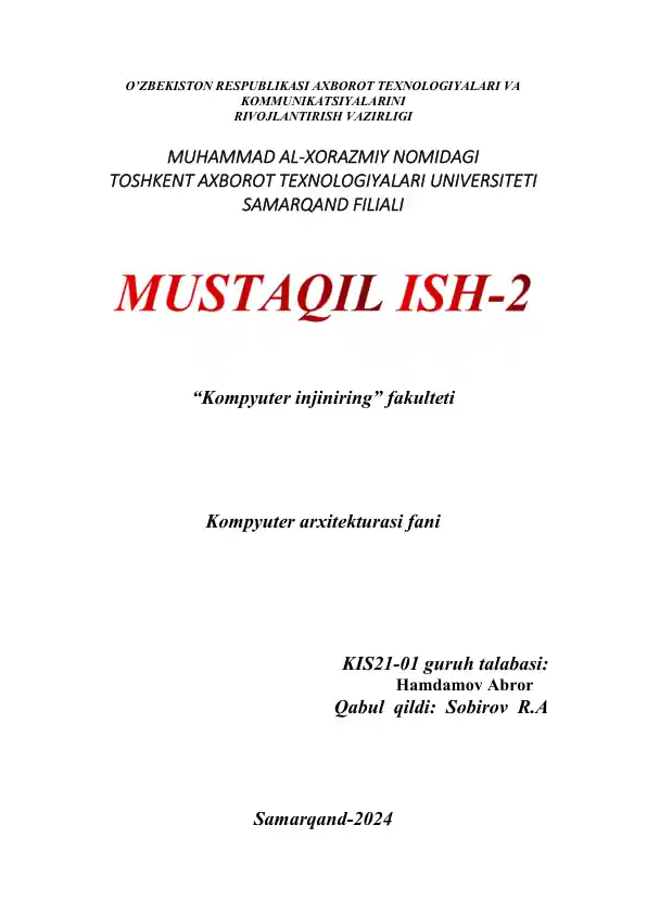 Parallel kompyuterlarning arxitekturasi va ishlash tamoyillari