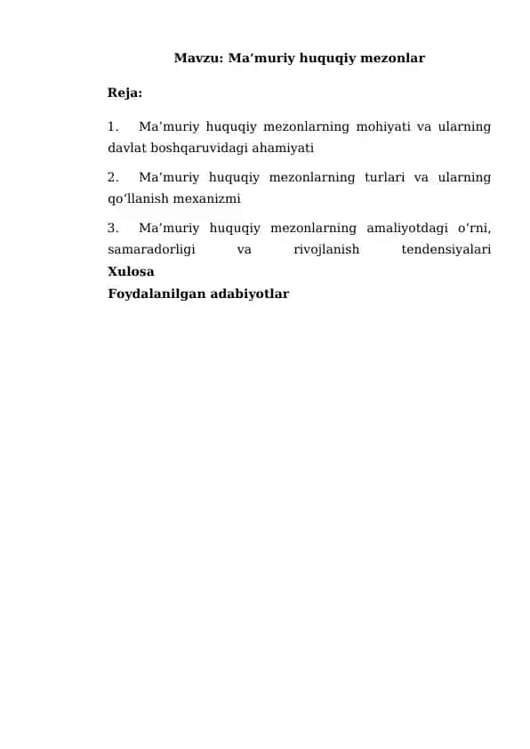 Ma’muriy Huquqiy Mezonlar