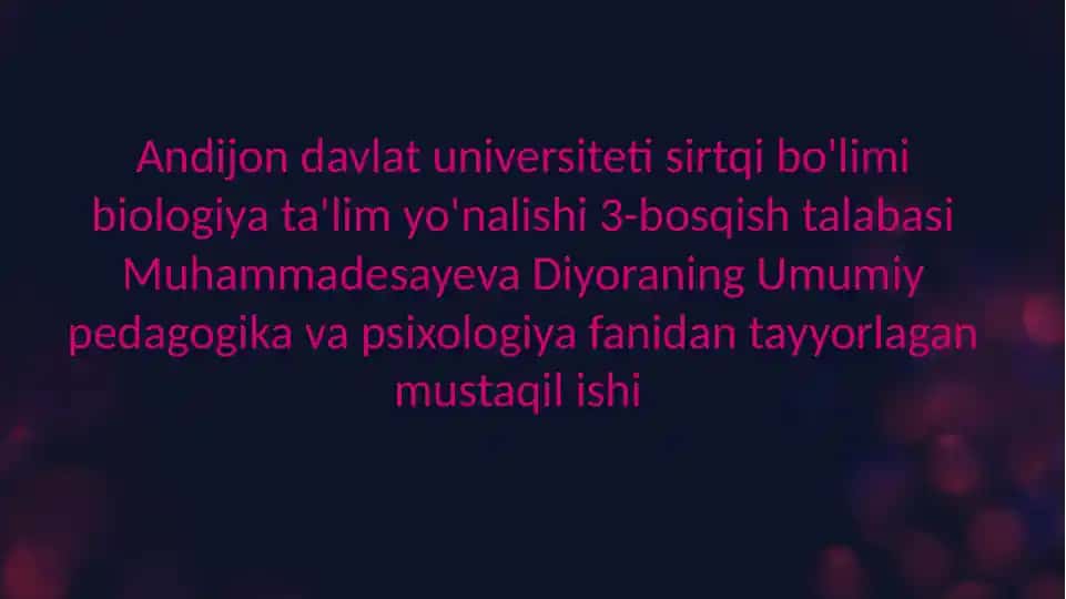 Biologiya Ta'lim Yo'nalishi 3-Bosqish