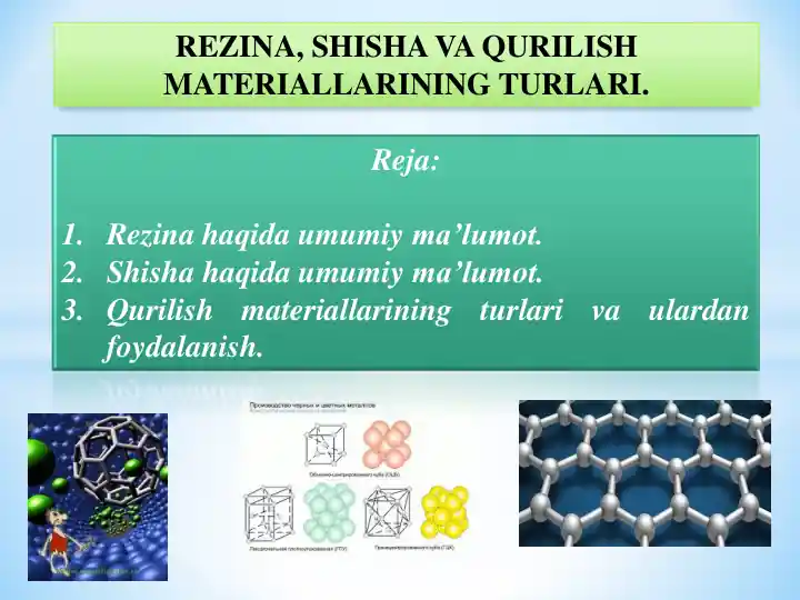 Rezina, Shisha va Qurilish Materiallarining Turlari